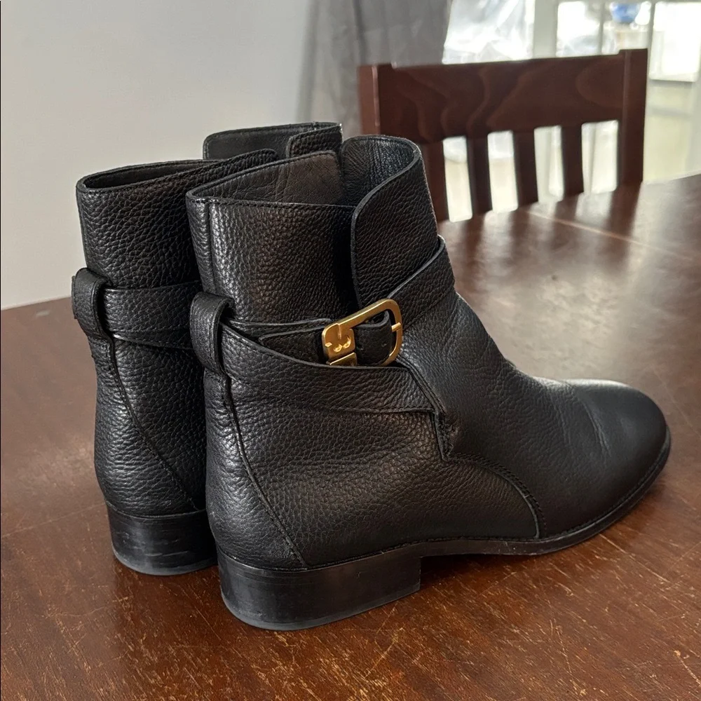 Tory‎ Burch Brooke Ankle Boots with Gold Buckle - Tumbled Black